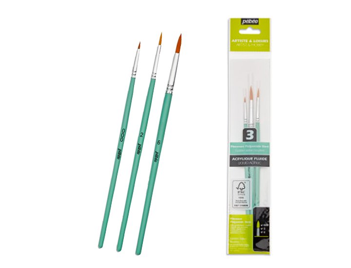 PINCEL MANGO CORTO REDONDO N  000,2,6 POLIAMIDA DORADA Mango Madera FSC PEBEO SET 3 Pinceles