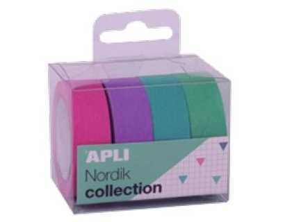 CINTA ADHESIVA APLI 15MMX10M PACK 4 COLORES NORDIK