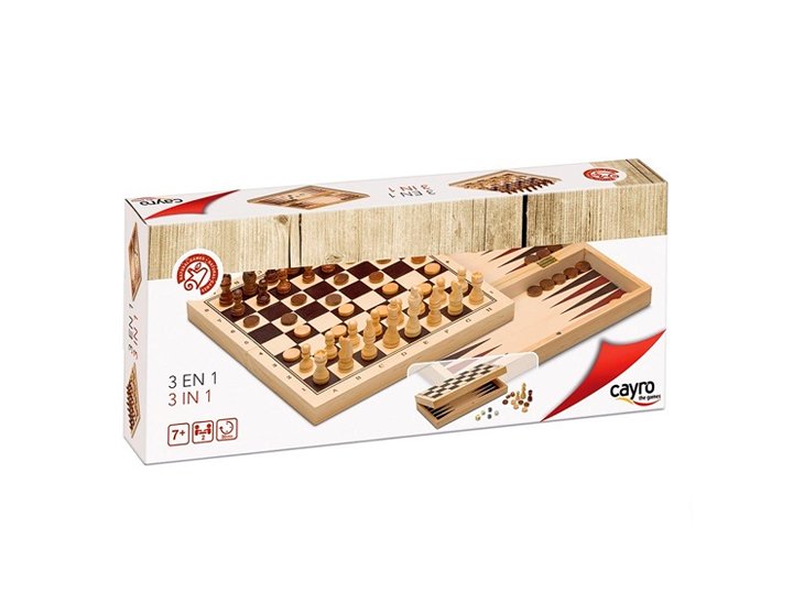 JUEGO DE MESA 3 EN 1 PLEGABLE AJEDREZ-DAMAS-BACKG CAYRO