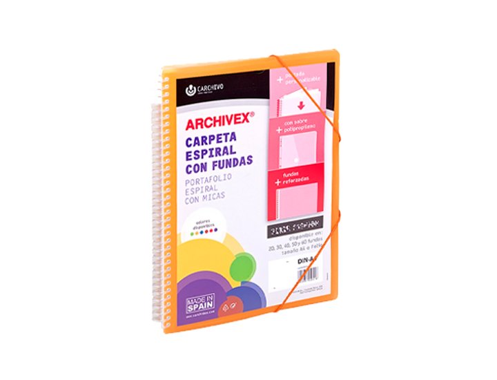 CARPETA FUNDAS DINA4 20 FUNDAS ESPIRAL CARCHIDEA CANGURO NARANJA