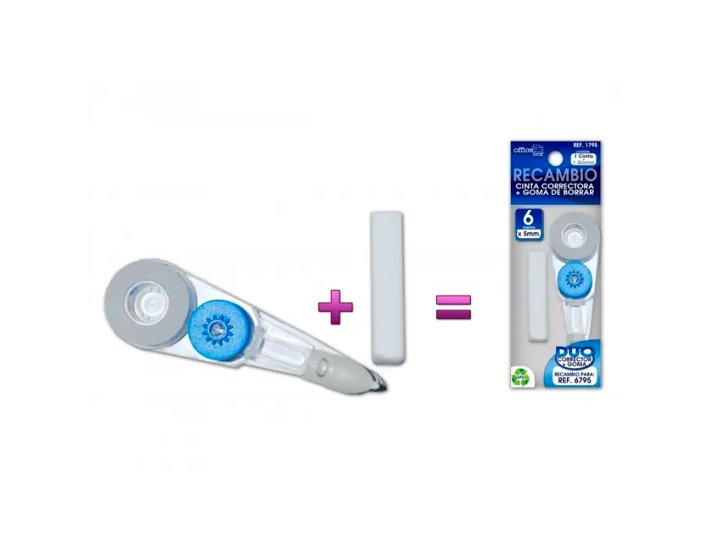 RECAMBIO CORRECTOR CINTA 6MX5MM DUO+GOMA OFFICE BOX