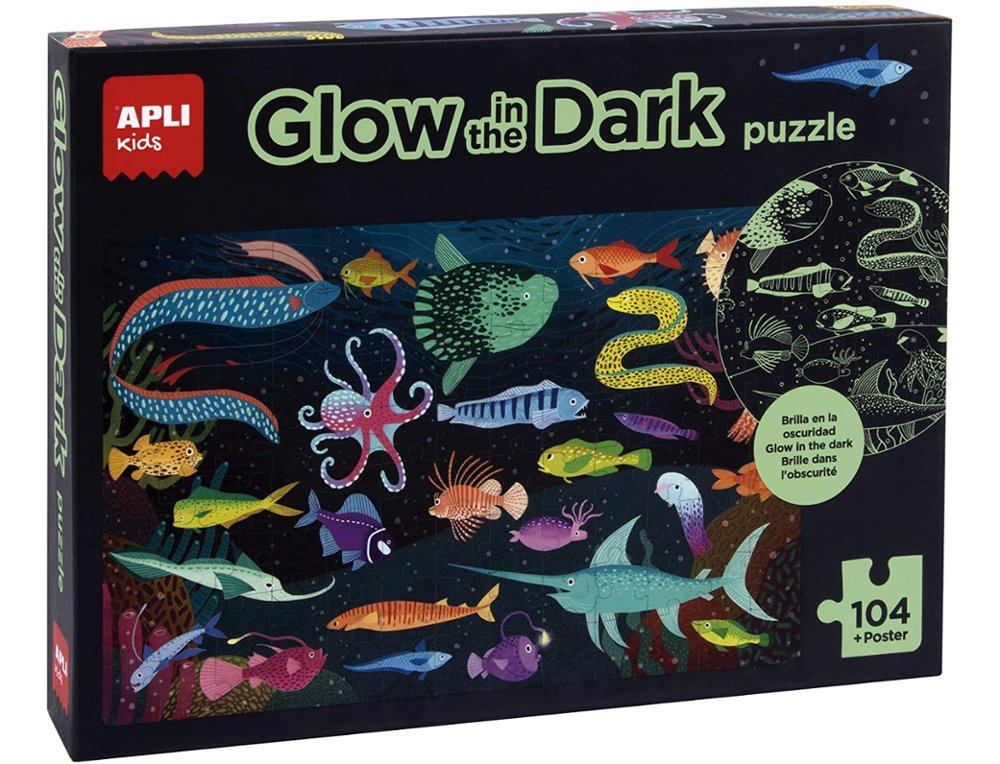 JUEGO EDUCATIVO APLI PUZZLE 104 PIEZAS FLUORESCENTE GLOW IN THE DARK OCEANO