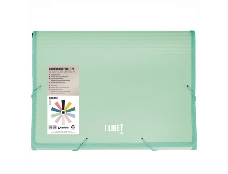 CARPETA FUELLE 13 BOLSAS FOLIO PP LIKE GRAFOPLAS VERDE CLARO
