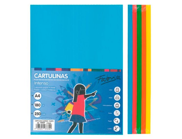 TAPA CARTULINA IRIS DINA4 180 Gramos PACK 250 Unidades 5 Colores Intensos Fabrisa