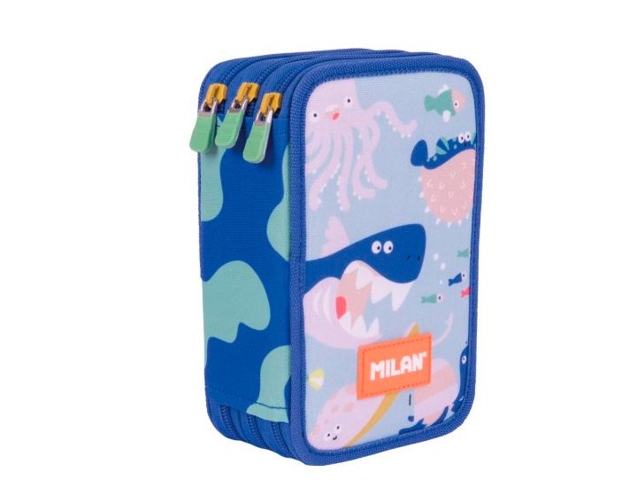 PLUMIER CREMALLERA TRIPLE CON CONTENIDO MILAN BLUE ODYSSEY