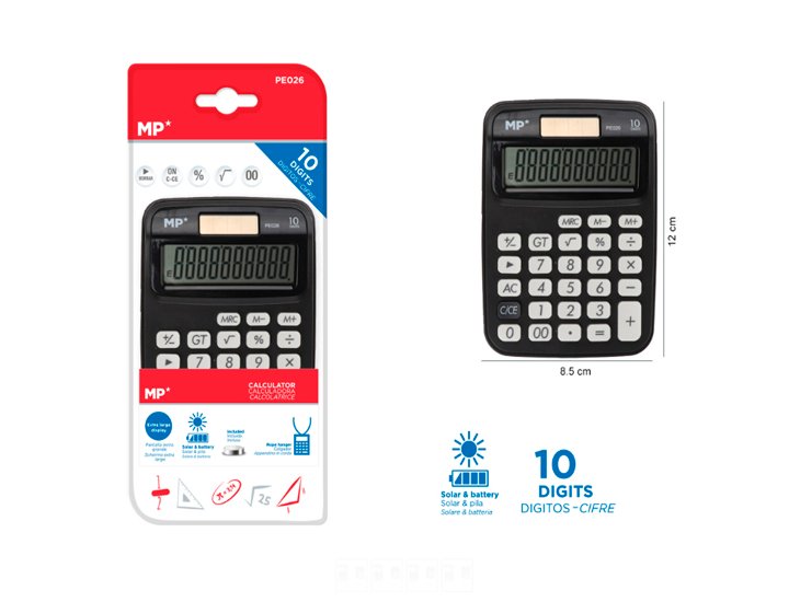 CALCULADORA  SOBREMESA 10 DIGITOS SOLAR Y PILAS NEGRA